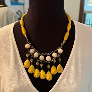Agate and Glass Bead Yellow and Cream Necklace